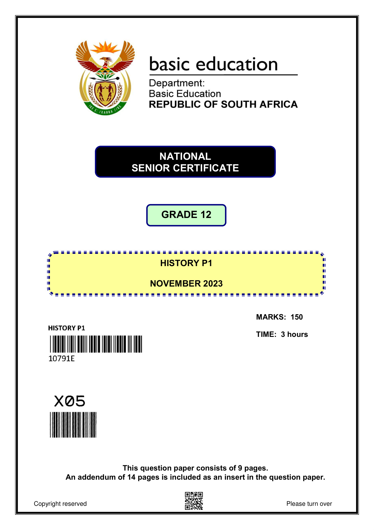 History Paper 1 (Gauteng) November 2023 Grade 12 DBE