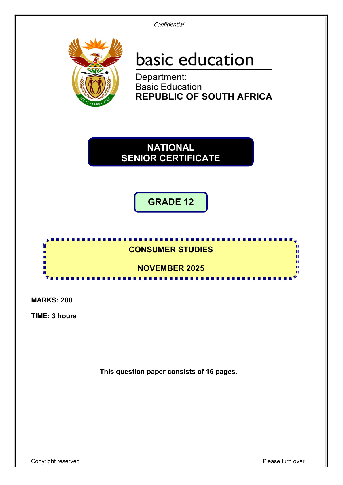 Consumer Studies Grade 12 DBE NSC November 2025 - Question Paper (Eastern Cape)