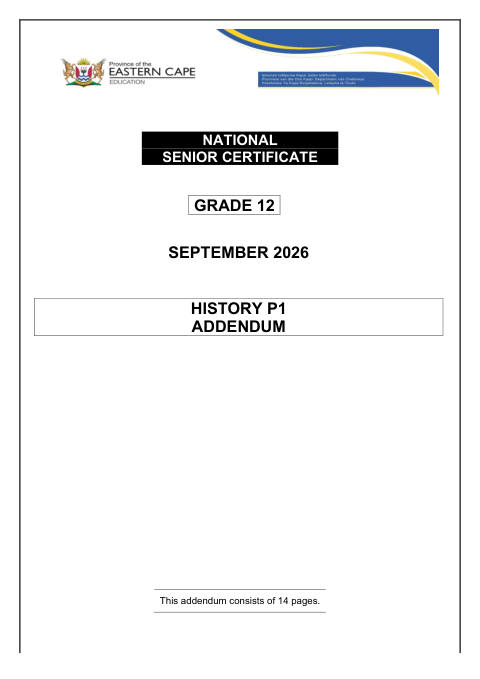 History Grade 12 DBE Caps September 2026 Paper 1 - Question Paper (Eastern Cape)