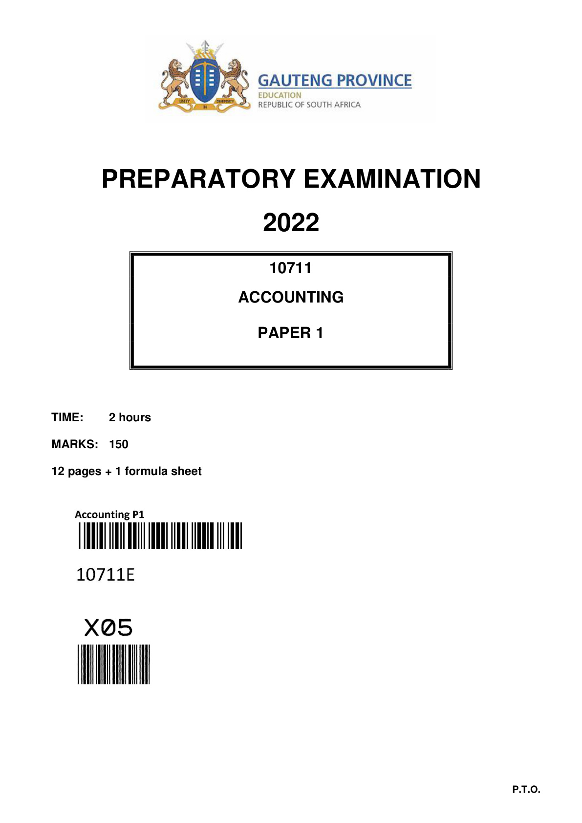 Accounting Paper 1 (Gauteng) Preparatory 2022 Grade 12 DBE