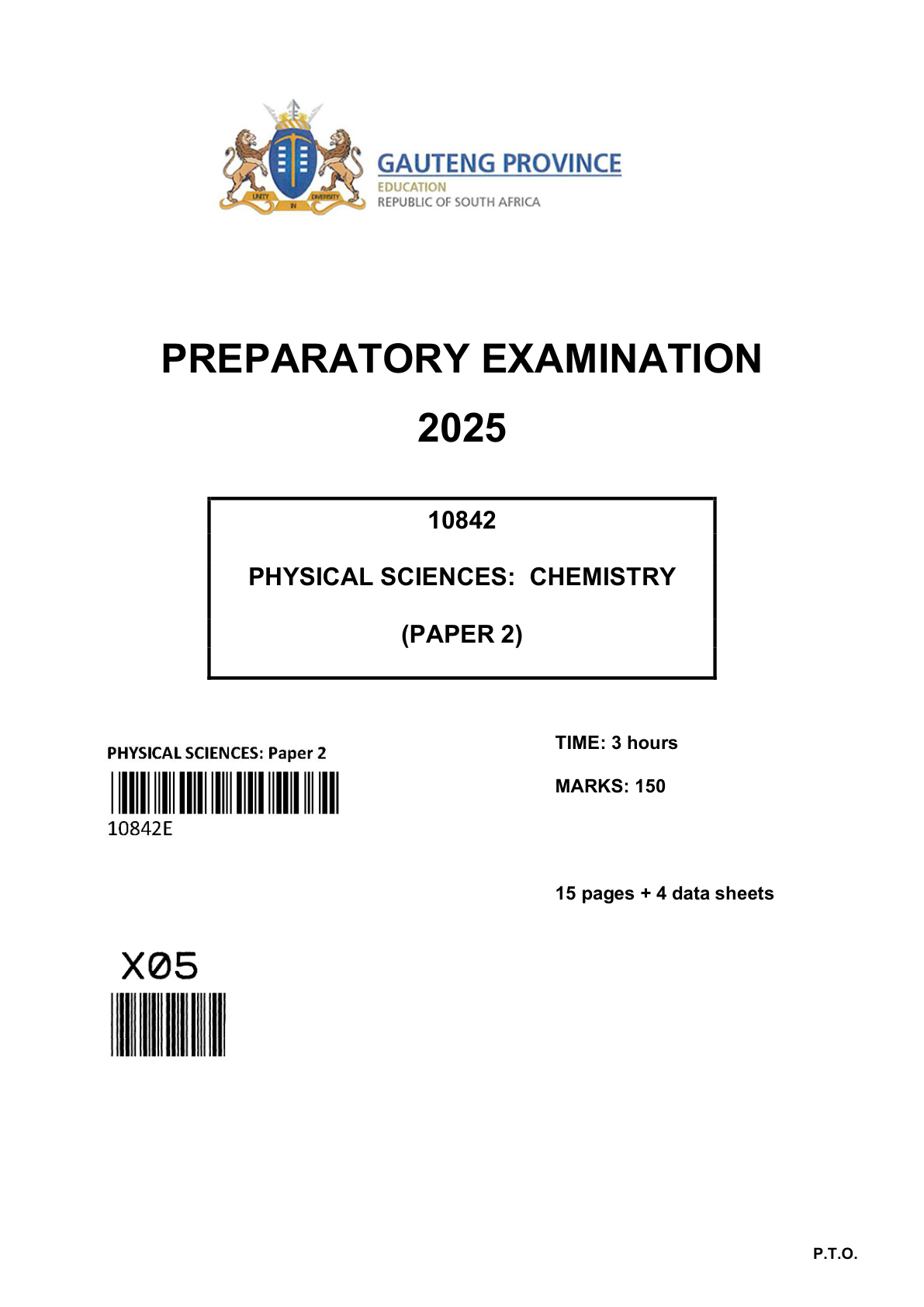 Physical Sciences Paper 2 (Gauteng) Preparatory 2025 Grade 12 DBE