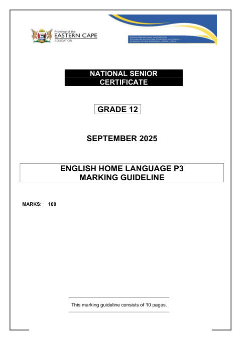 English Home Language Grade 12 DBE Caps September 2025 Paper 3 - Memo (Eastern Cape)