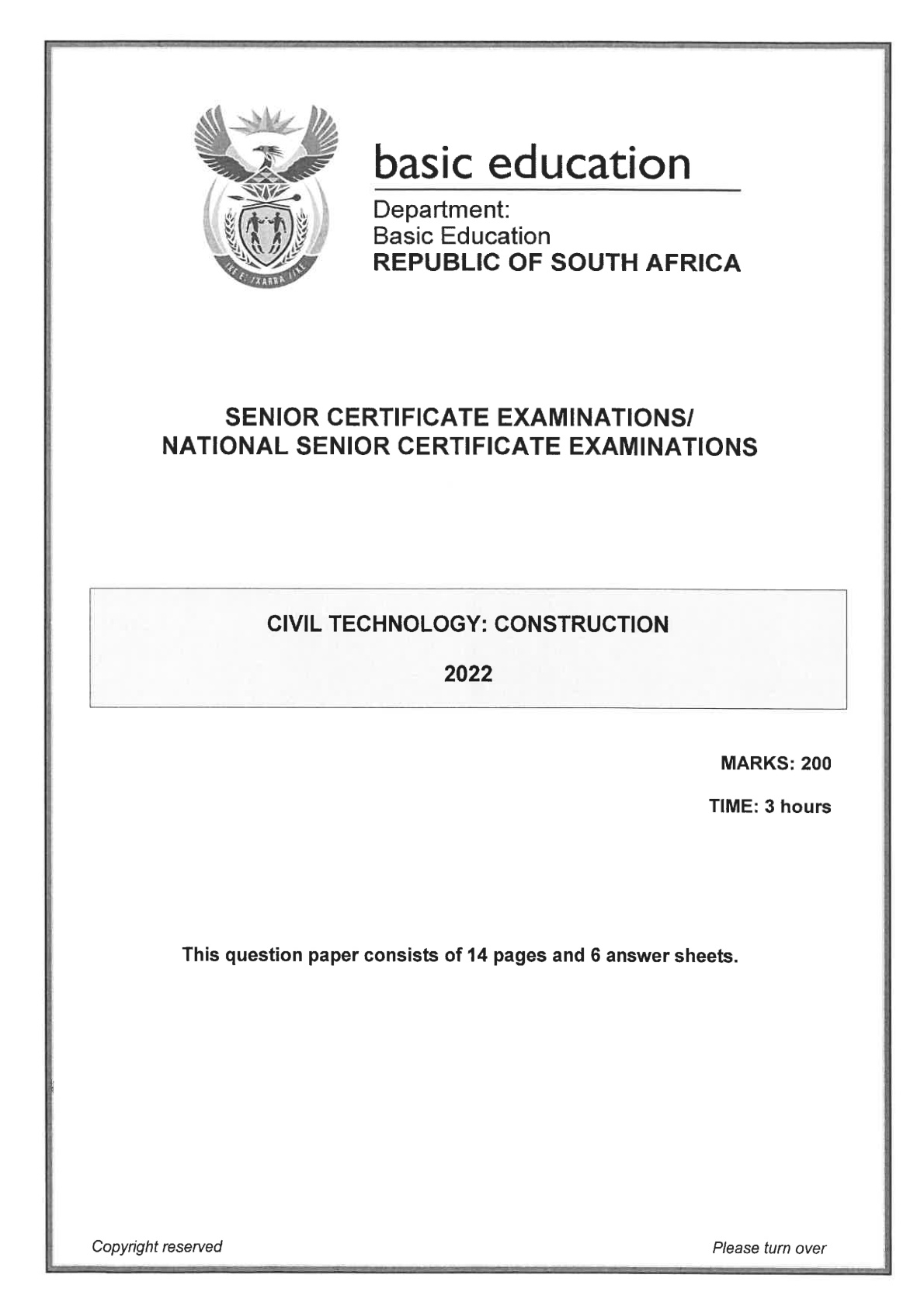 Civil Technology (Gauteng) June 2022 Grade 12 DBE