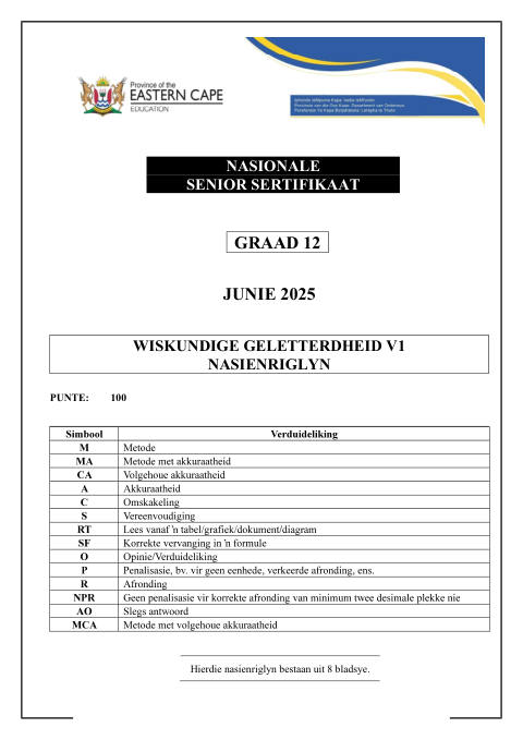 Mathematical Literacy Grade 12 DBE Caps May/June 2025 Paper 1 - Memo (Eastern Cape)