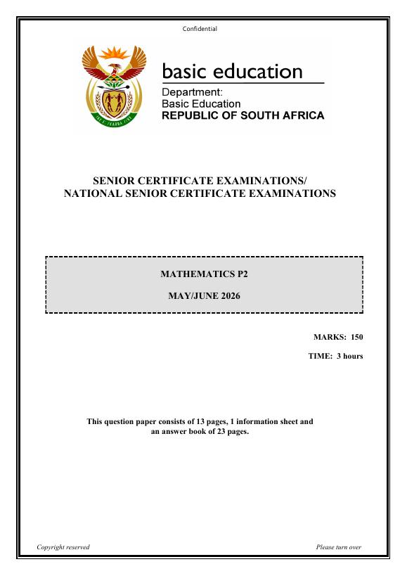 Mathematics Grade 12 DBE Caps May 2026 Paper 2 - Question Paper