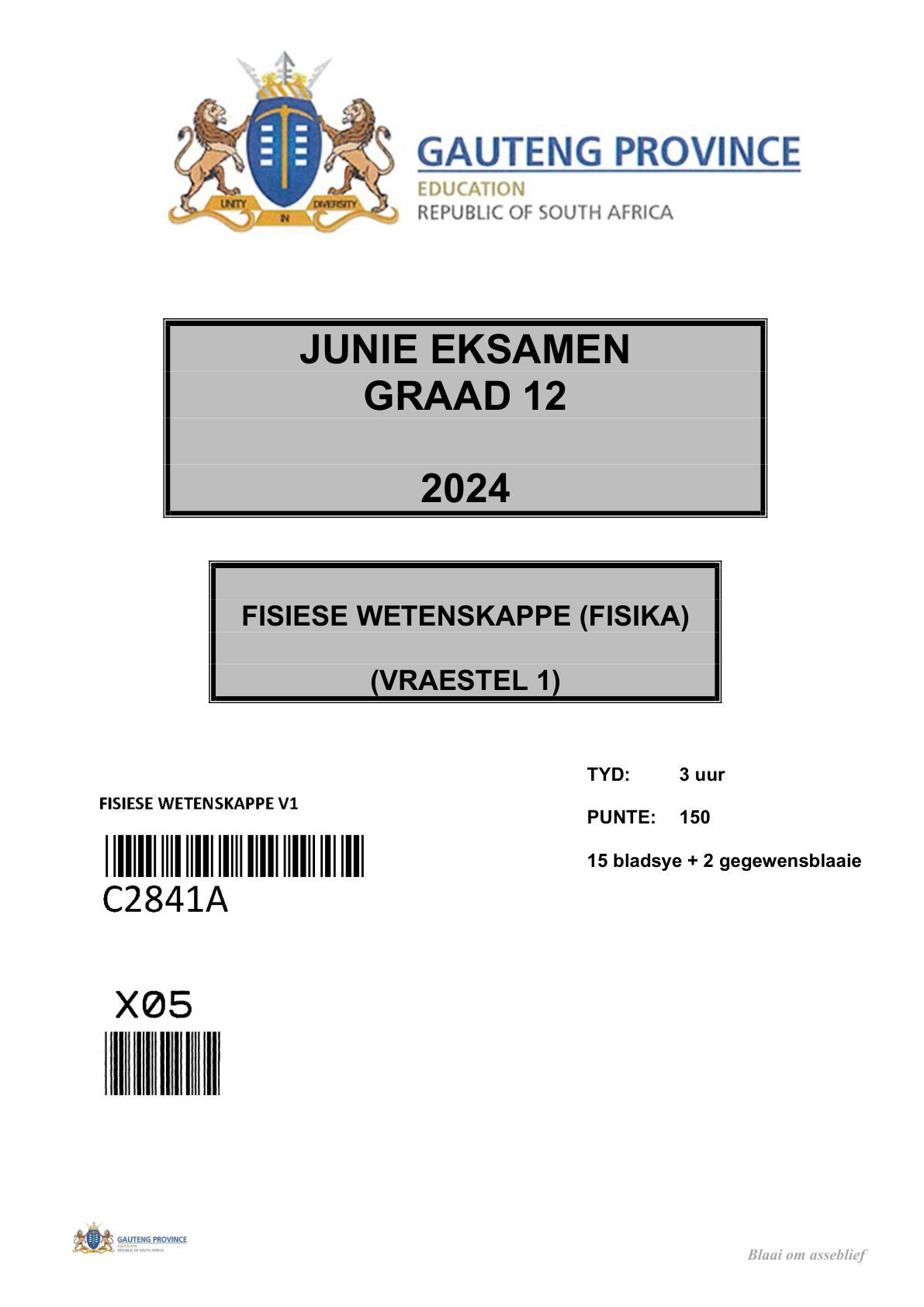 Physical Sciences Paper 1 (Gauteng) June 2024 Grade 12 DBE