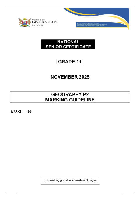 Geography Grade 11 DBE Caps November 2025 Paper 2 - Memo (Eastern Cape)