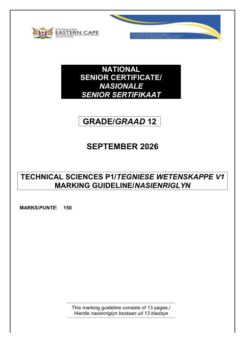 Technical Sciences Grade 12 DBE Caps September 2026 Paper 1 - Memo (Eastern Cape)