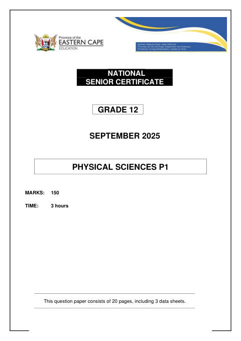 Physical Sciences Grade 12 DBE Caps September 2025 Paper 1 - Question Paper (Eastern Cape)