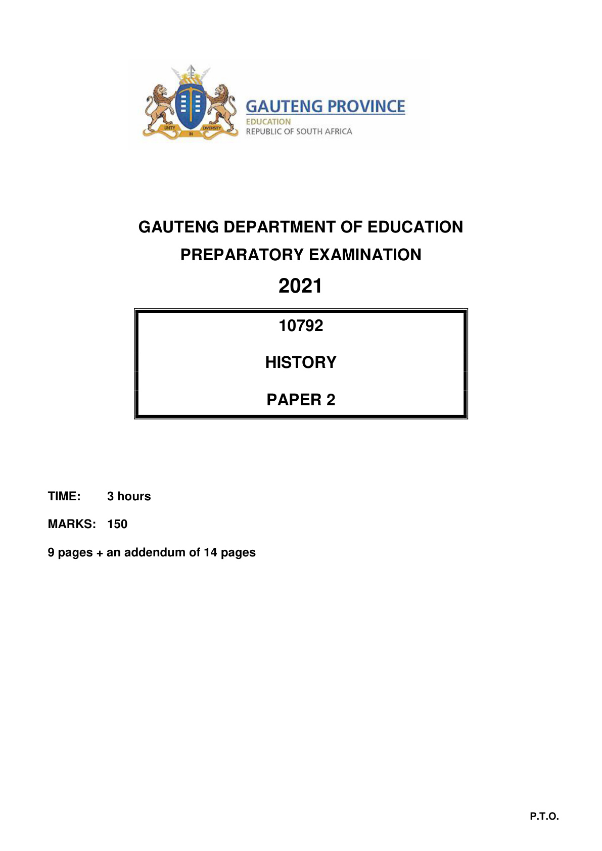 History Paper 2 (Gauteng) Preparatory 2021 Grade 12 DBE