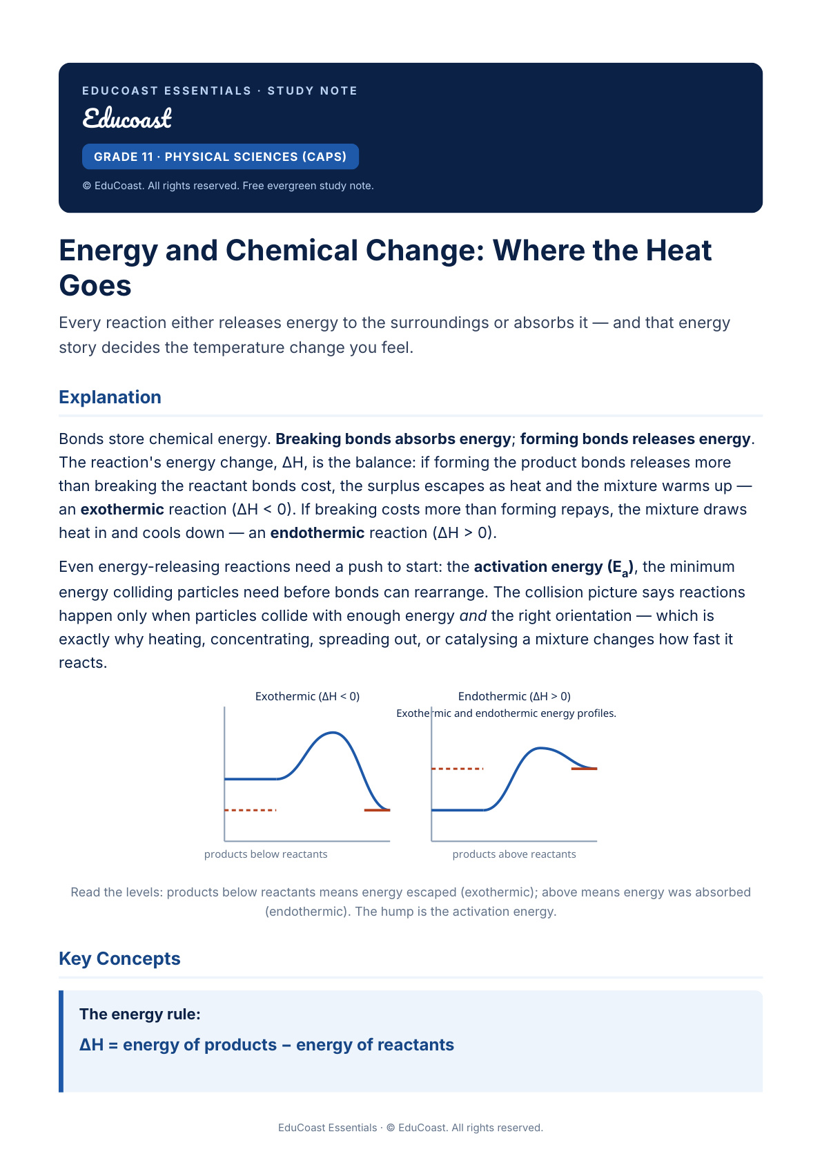 Energy And Chemical Change — Grade 11 Physical Sciences (Caps)