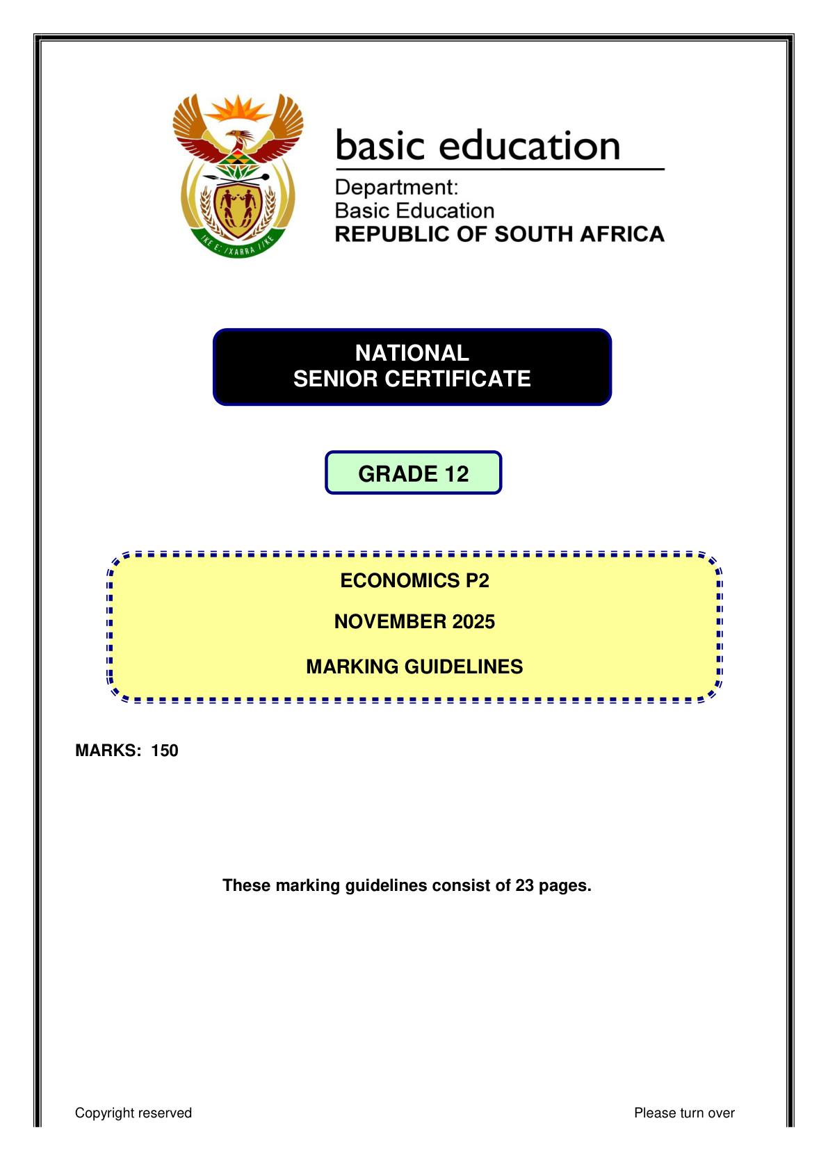 Economics Grade 12 DBE NSC November 2025 Paper 2 - Memo (Eastern Cape)