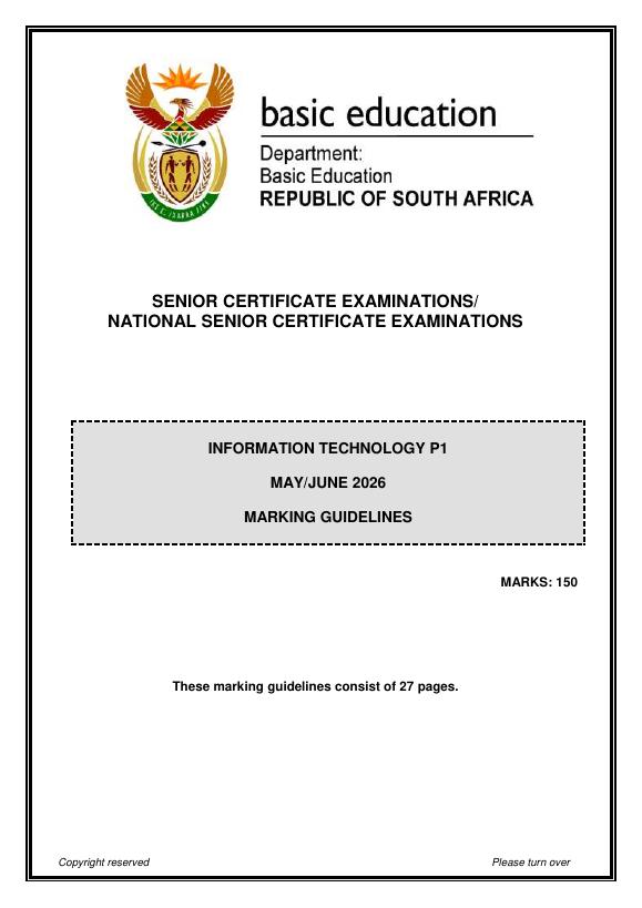 Information Technology Grade 12 DBE Caps May 2026 Paper 1 - Memo