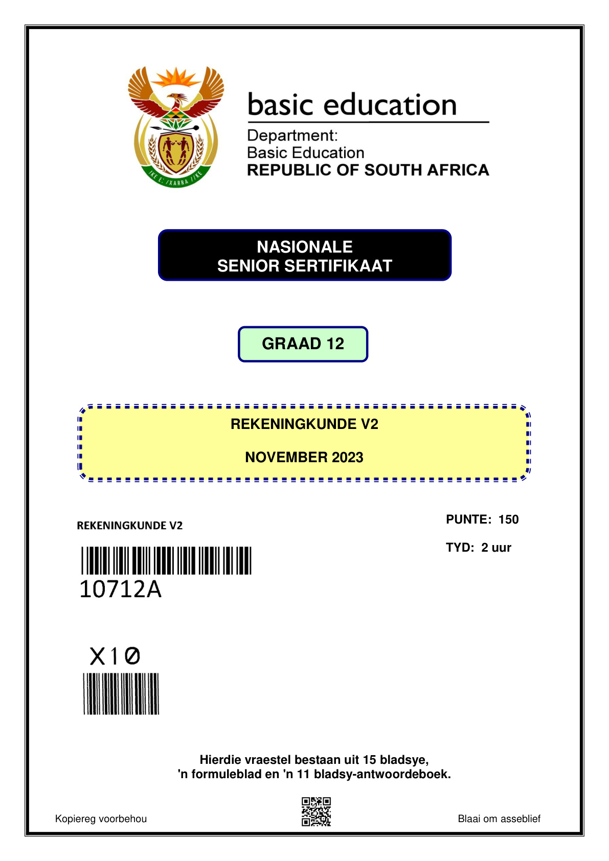 Accounting Paper 2 (Gauteng) November 2023 Grade 12 DBE