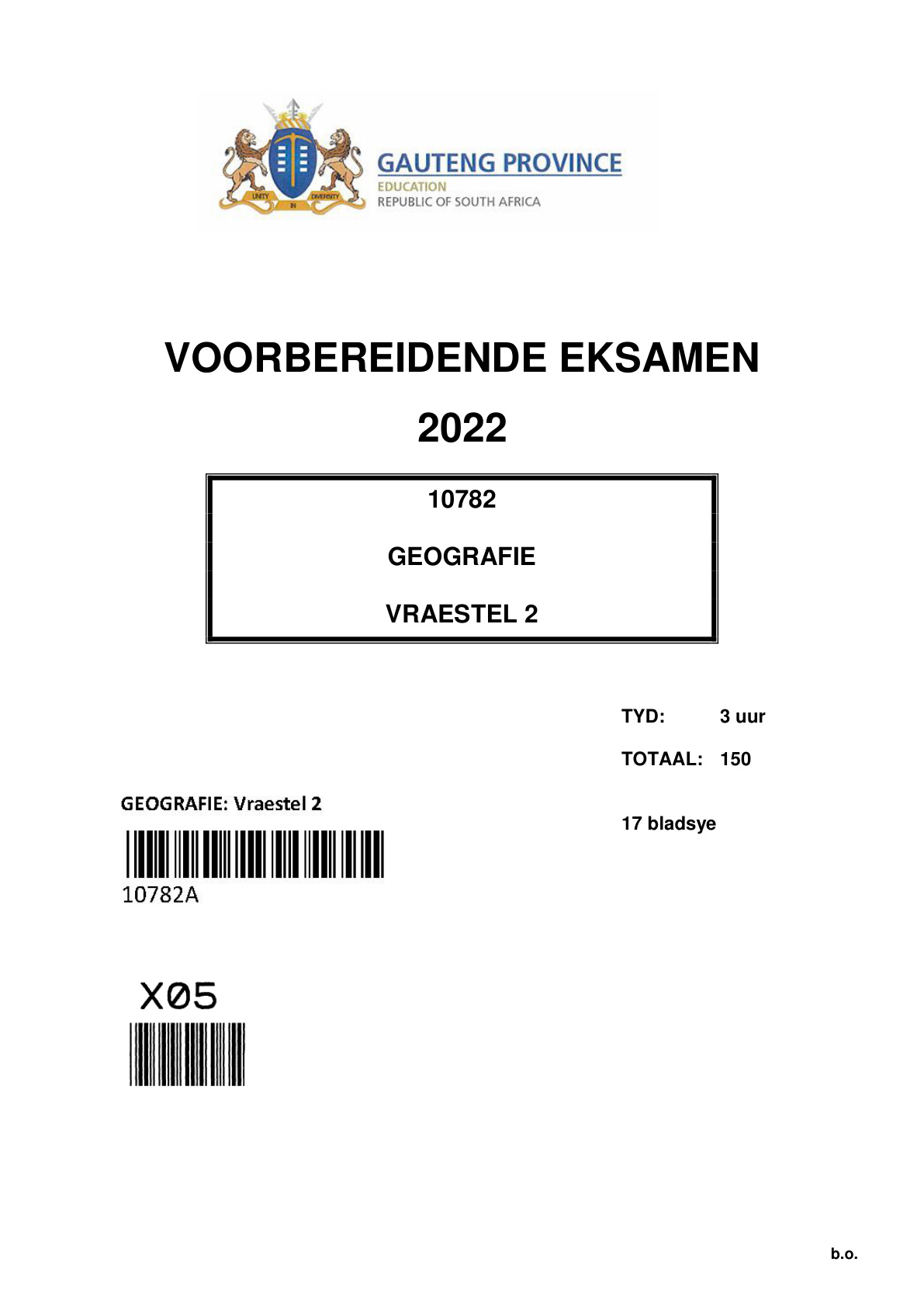 Geography Paper 2 (Gauteng) Preparatory 2022 Grade 12 DBE
