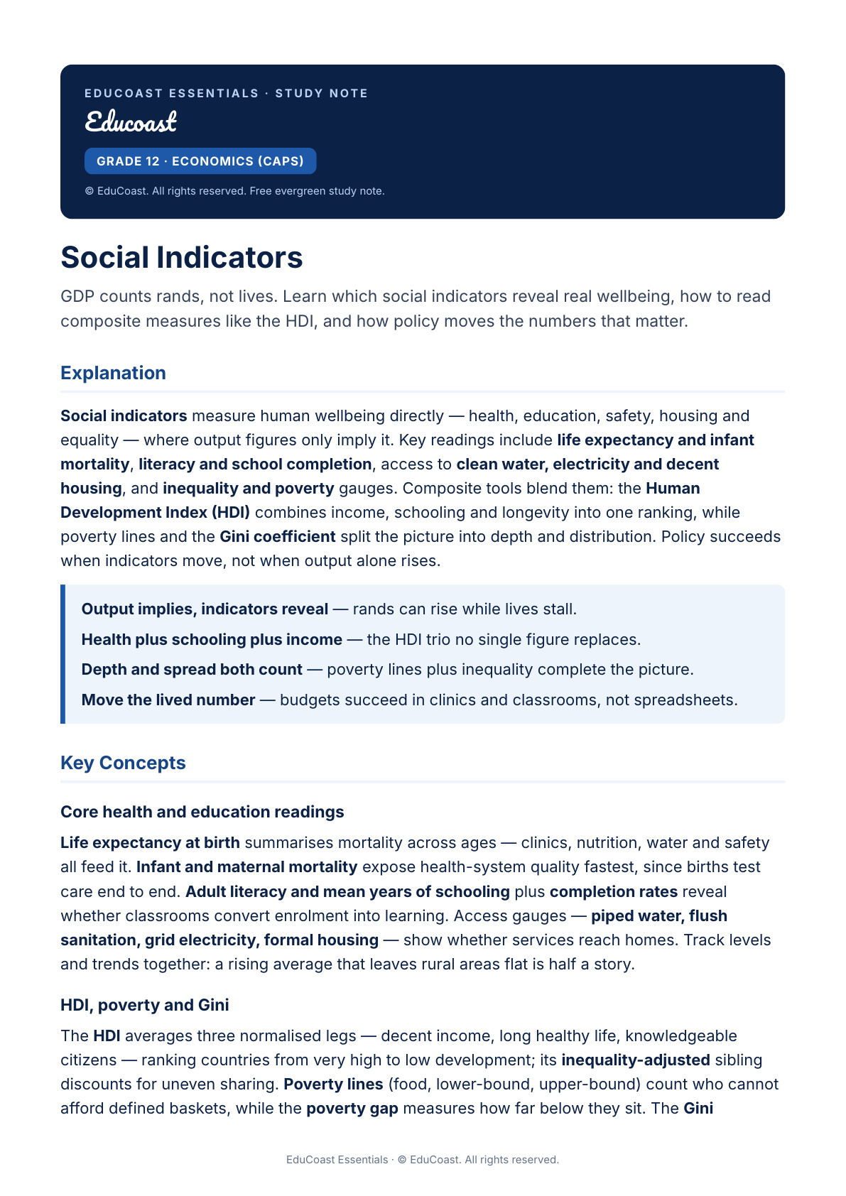Social Indicators — Grade 12 Economics (CAPS)