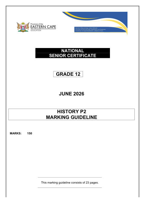 History Grade 12 DBE Caps May/June 2026 Paper 2 - Memo (Eastern Cape)