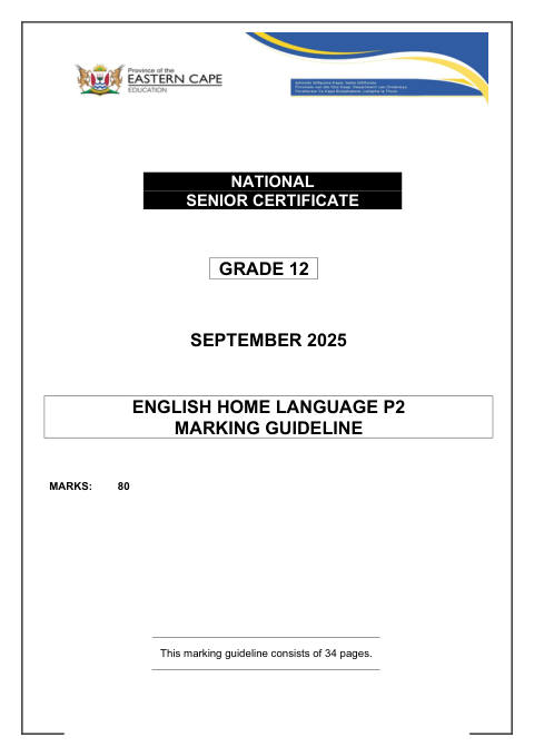 English Home Language Grade 12 DBE Caps September 2025 Paper 2 - Memo (Eastern Cape)