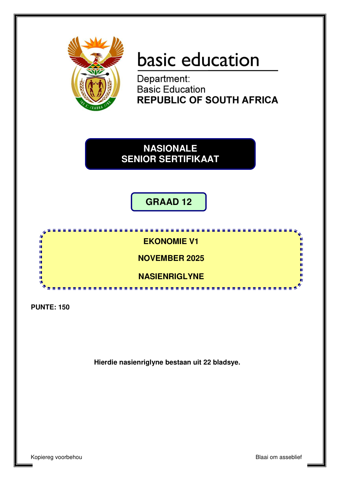 Economics Grade 12 DBE NSC November 2025 Paper 1 - Memo (Eastern Cape)