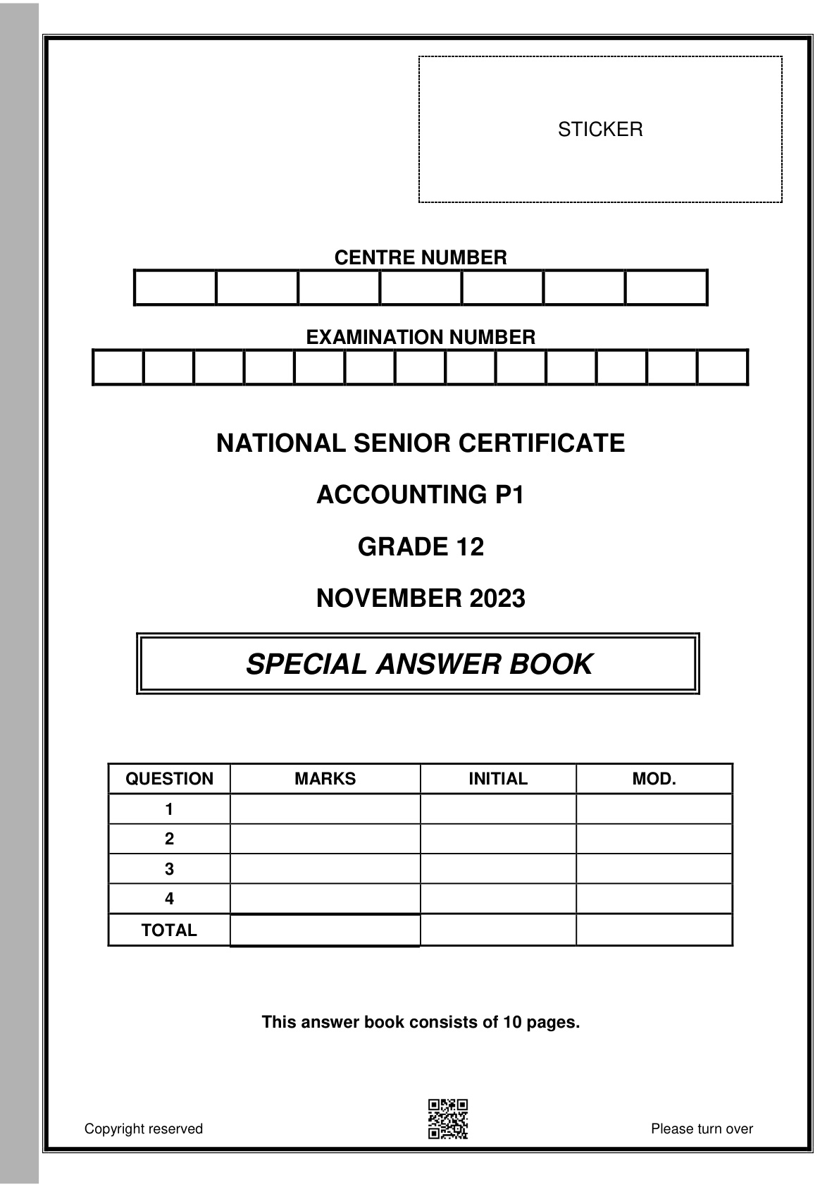 Accounting Paper 1 Answer Book (Gauteng) November 2023 Grade 12 DBE