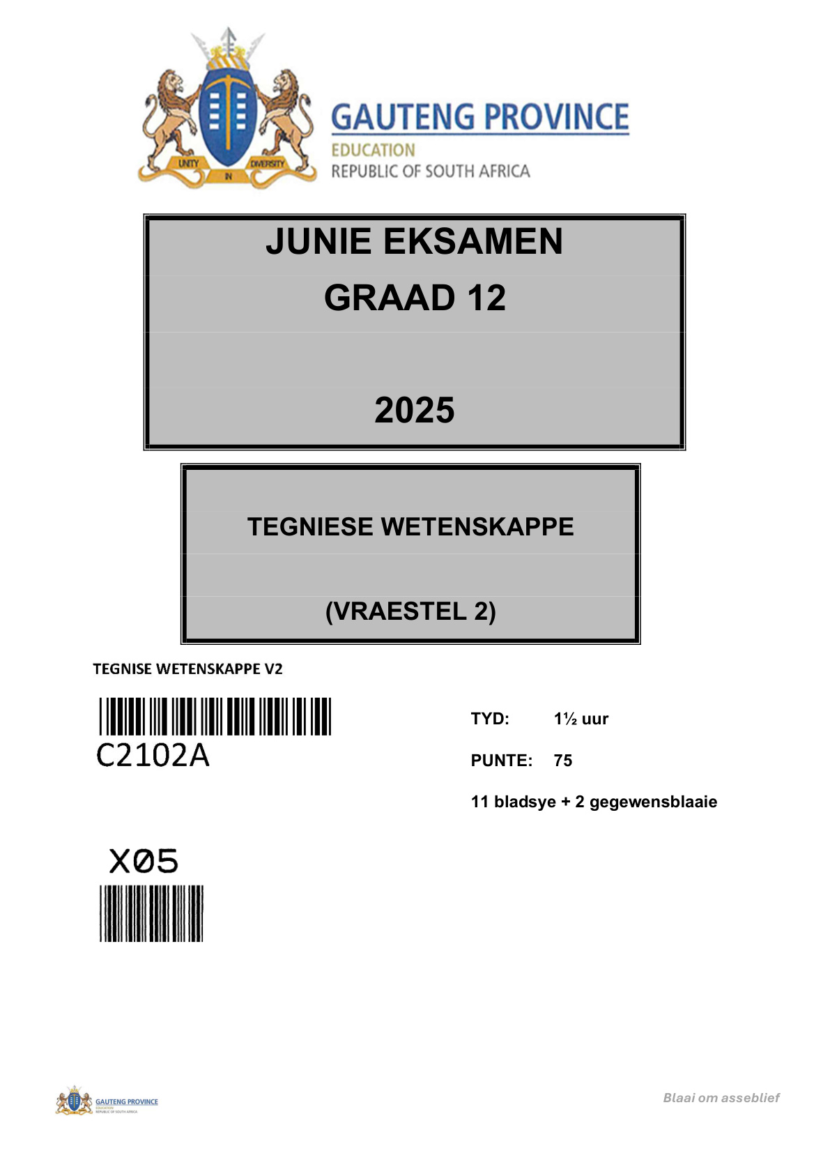 Technical Sciences Paper 2 (Gauteng) June 2025 Grade 12 DBE