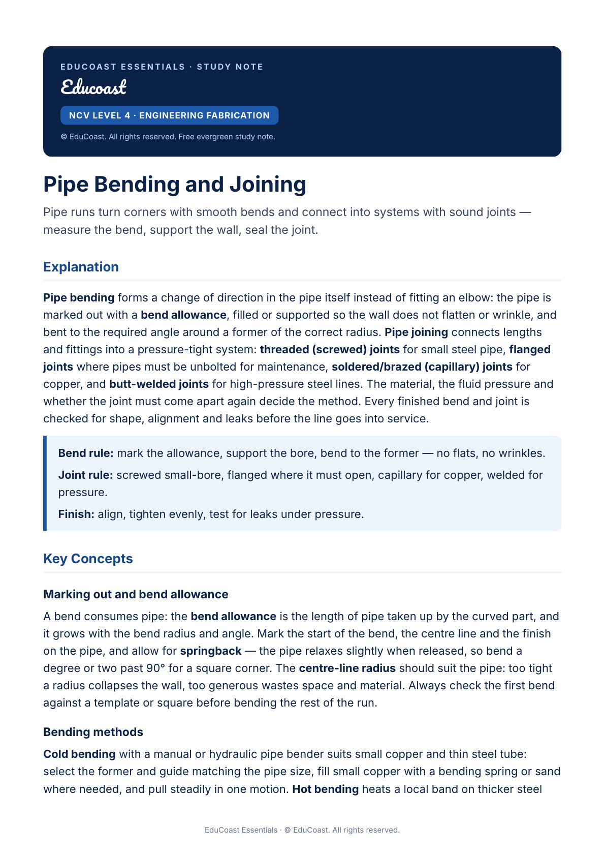 Pipe Bending And Joining — NCV Level 4 Engineering Fabrication