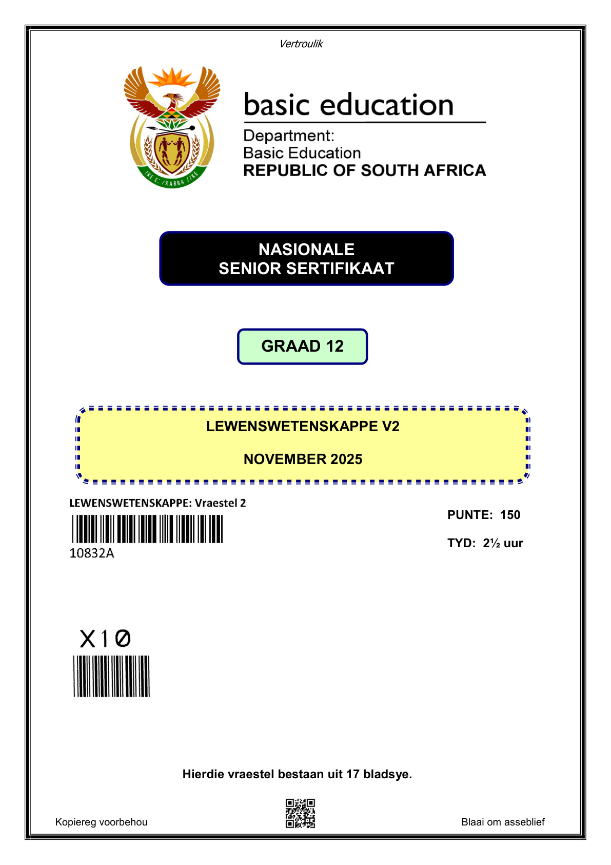 Life Sciences Paper 2 (Gauteng) November 2025 Grade 12 DBE