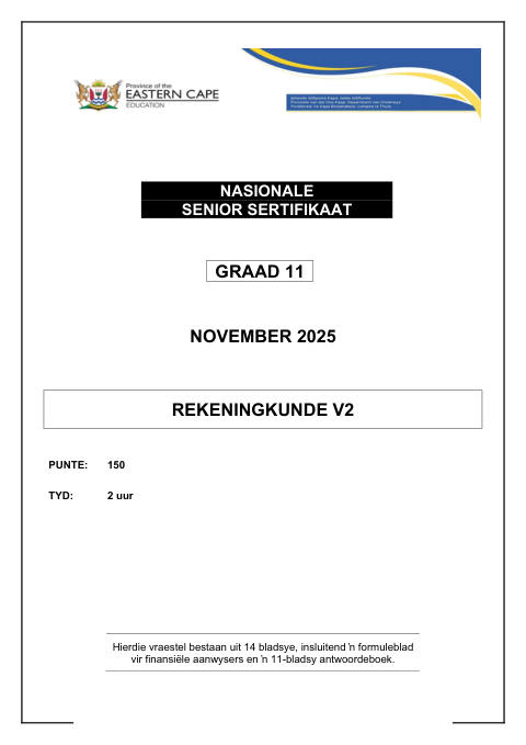 Accounting Grade 11 DBE Caps November 2025 Paper 2 - Question Paper (Eastern Cape)