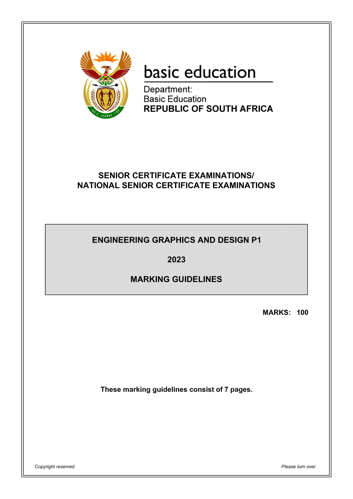 Engineering Graphics And Design Paper 1 (Gauteng) June 2023 Grade 12 DBE