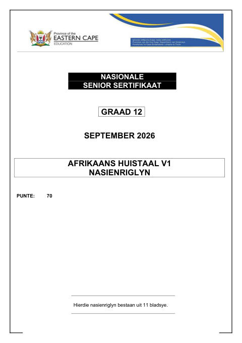 Afrikaans Home Language Grade 12 DBE Caps September 2026 Paper 1 - Memo (Eastern Cape)