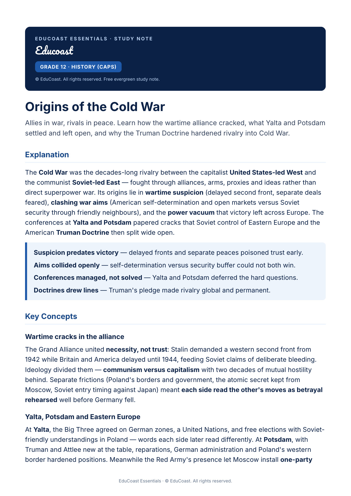 Cold War Origins — Grade 12 History (CAPS)