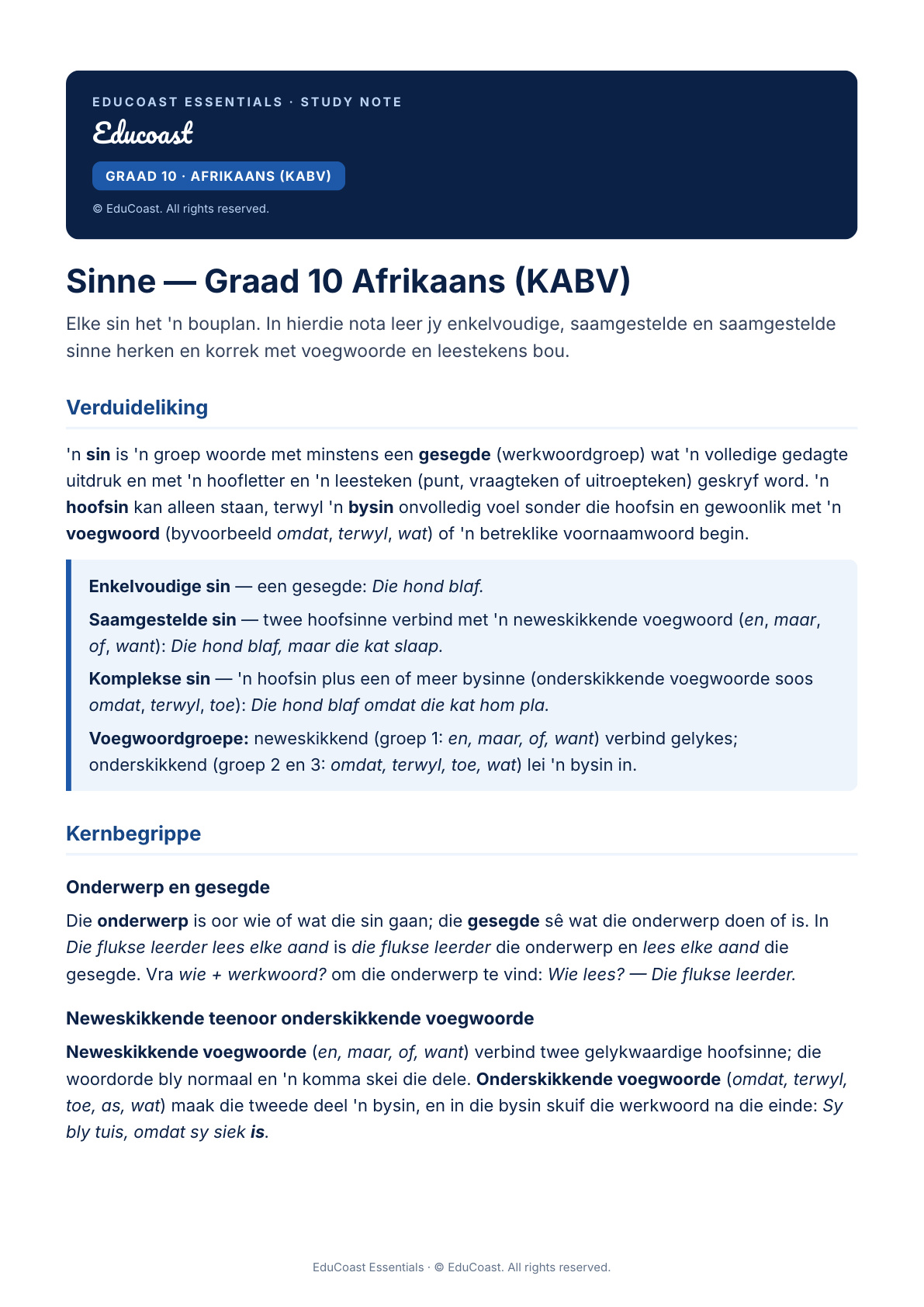 Sinne — Graad 10 Afrikaans (Kabv)