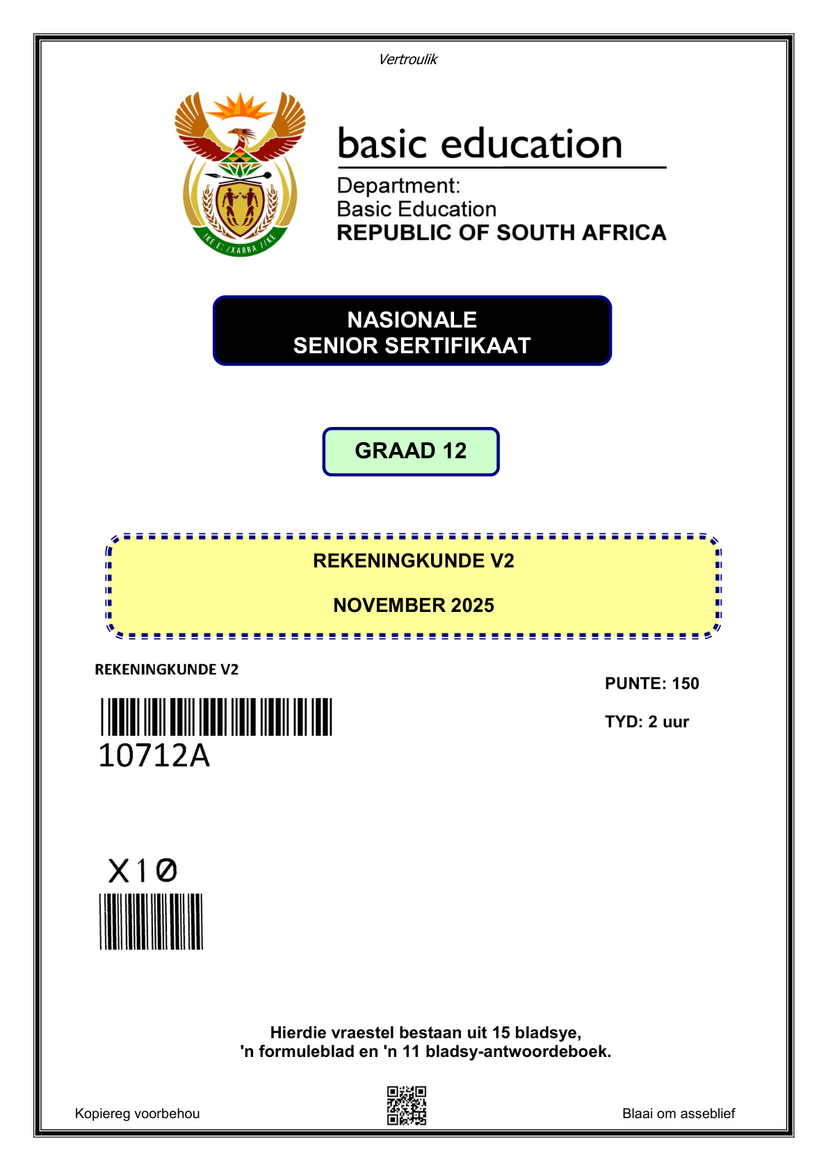 Accounting Paper 2 (Gauteng) November 2025 Grade 12 DBE