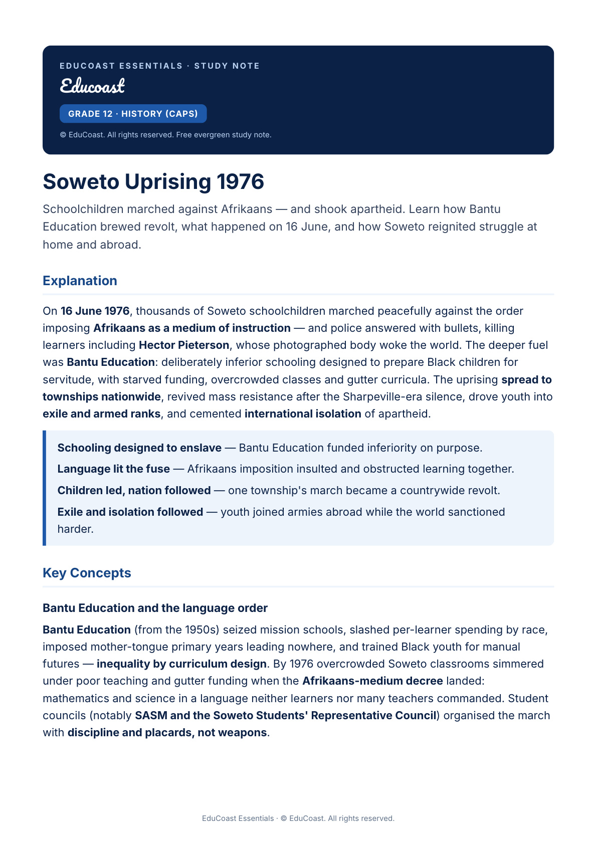 Soweto 1976 — Grade 12 History (CAPS)