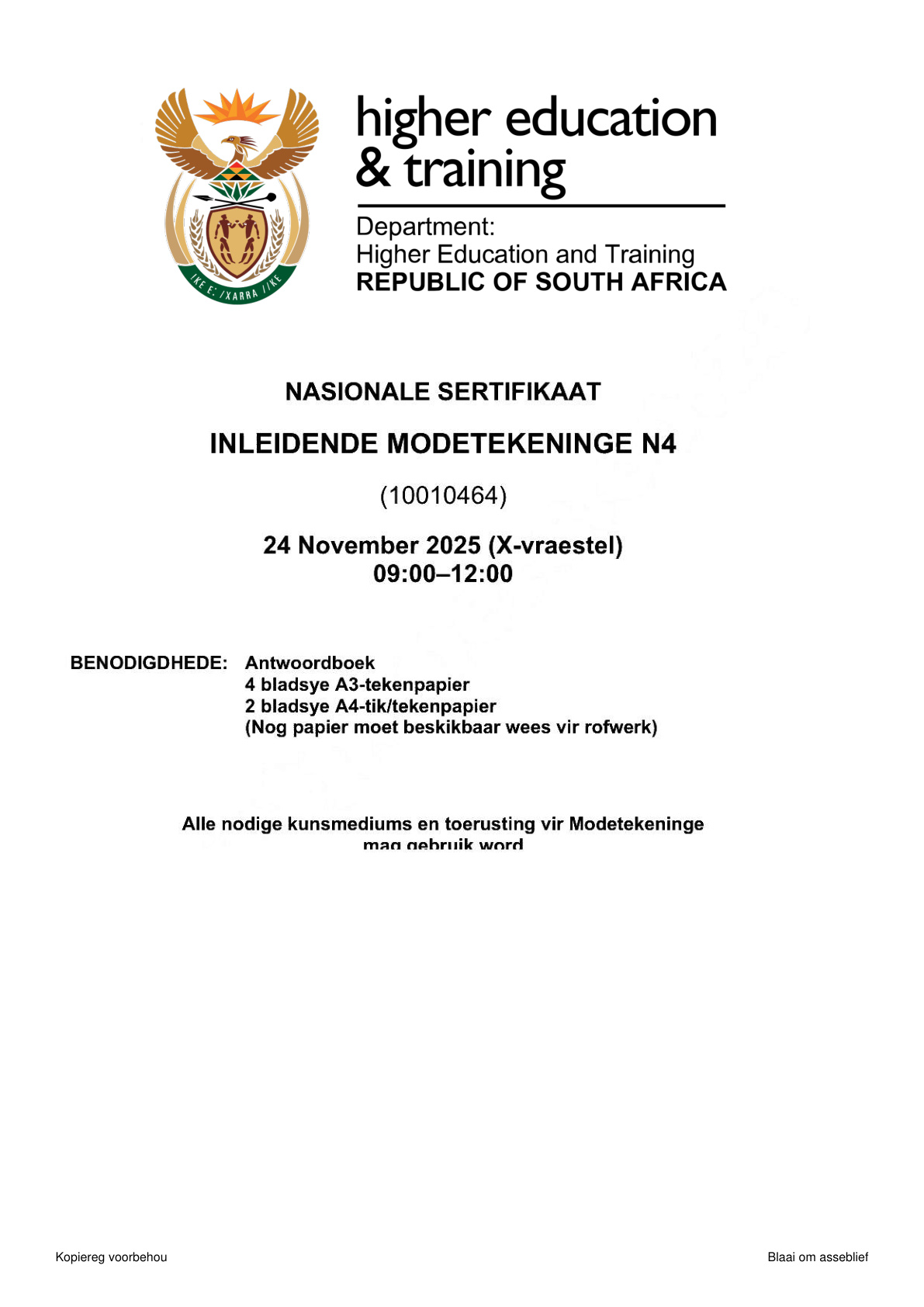 Inleidende Modetekeninge N4 Dhet Nated November 2025 - Question Paper