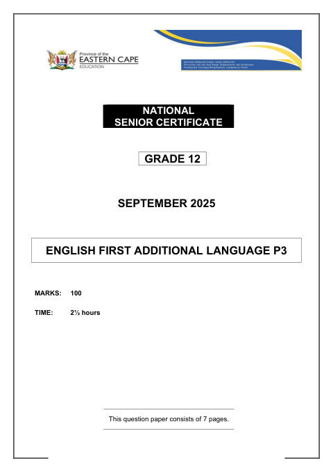 English First Additional Language Grade 12 DBE Caps September 2025 Paper 3 - Question Paper (Eastern Cape)