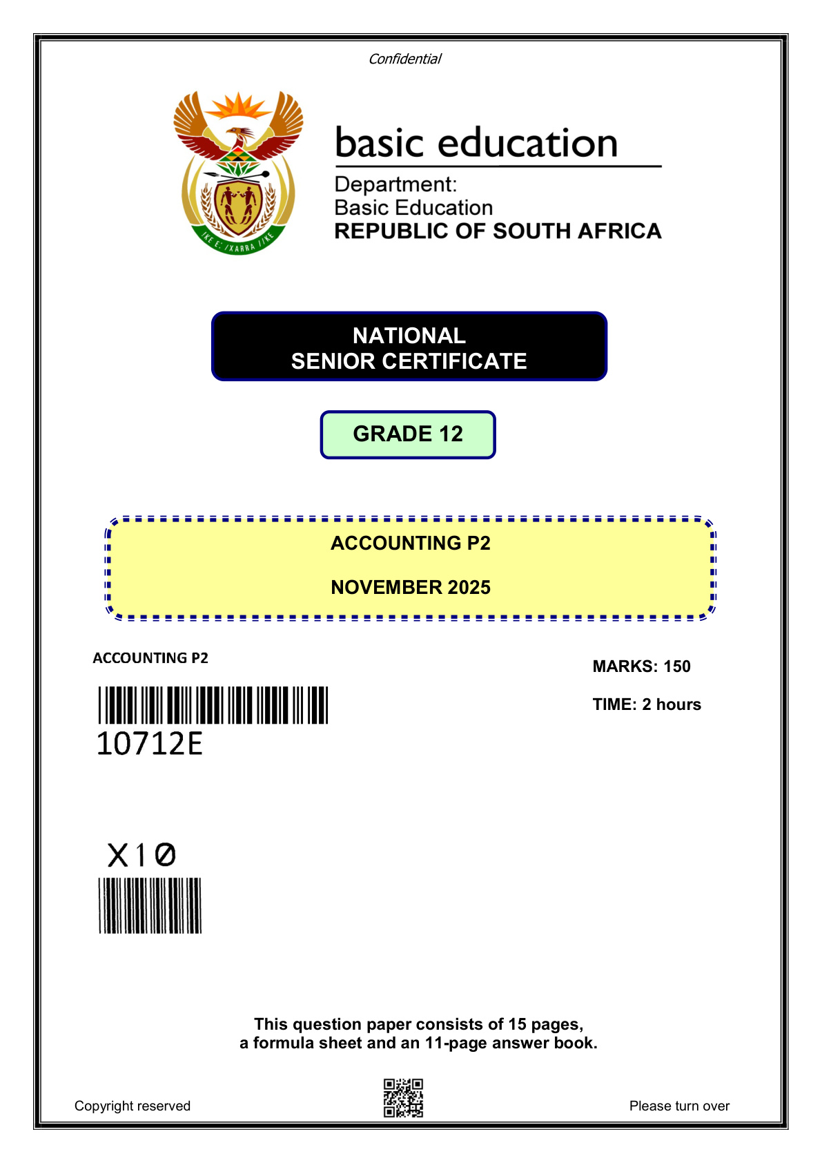 Accounting Paper 2 (Gauteng) November 2025 Grade 12 DBE