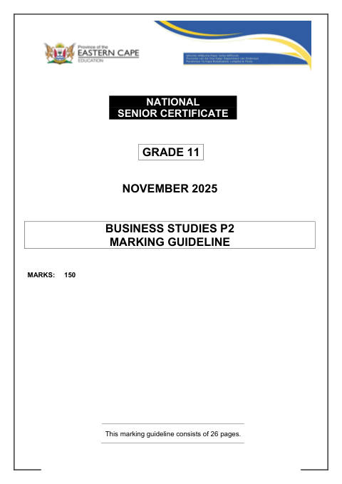 Business Studies Grade 11 DBE Caps November 2025 Paper 2 - Memo (Eastern Cape)