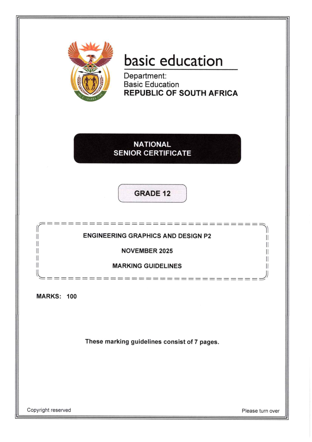 Engineering Graphics and Design Grade 12 DBE NSC November 2025 Paper 2 - Memo (Eastern Cape)