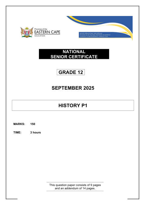 History Grade 12 DBE Caps September 2025 Paper 1 - Question Paper (Eastern Cape)
