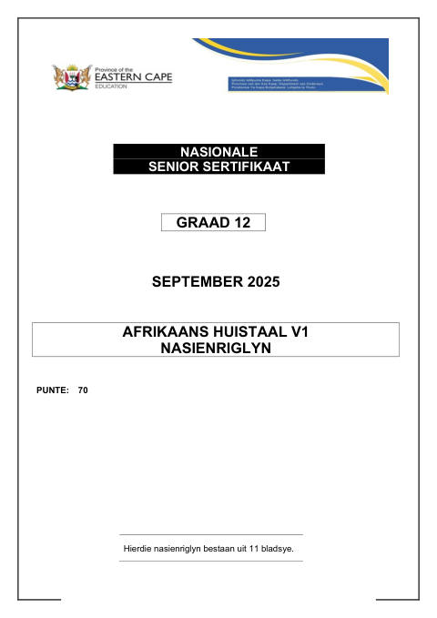 Afrikaans Home Language Grade 12 DBE Caps September 2025 Paper 1 - Memo (Eastern Cape)