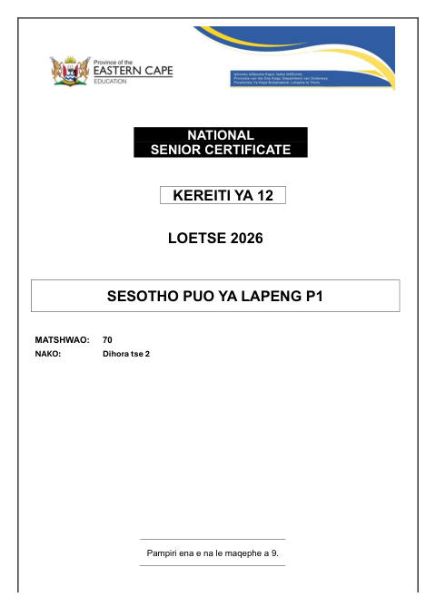 Sesotho First Additional Language Grade 12 DBE Caps September 2026 Paper 1 - Question Paper (Eastern Cape)