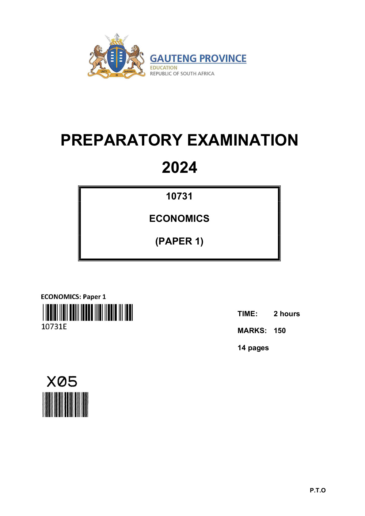 Economics Paper 1 (Gauteng) Preparatory 2024 Grade 12 DBE