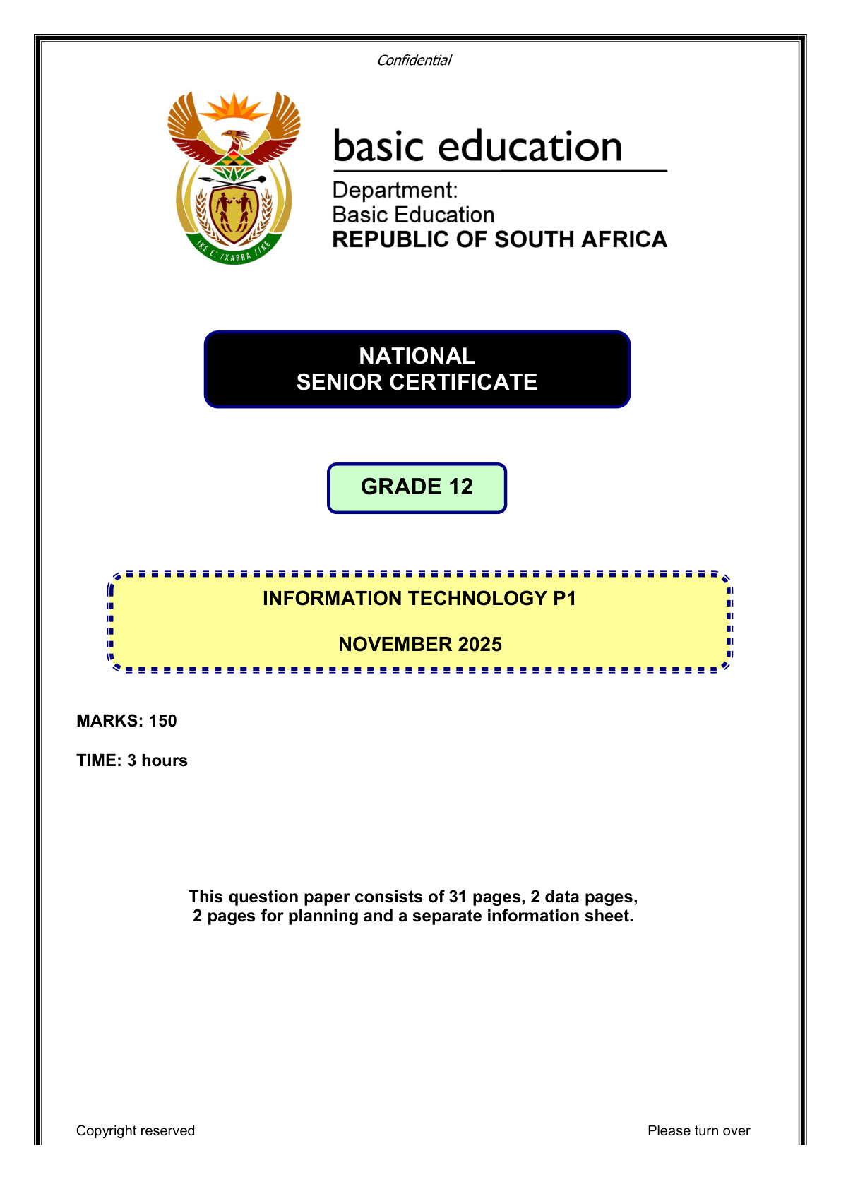 Information Technology Grade 12 DBE NSC November 2025 Paper 1 - Question Paper (Eastern Cape)