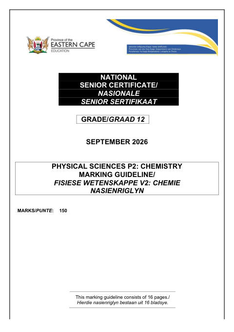 Physical Sciences Grade 12 DBE Caps September 2026 Paper 2 - Memo (Eastern Cape)