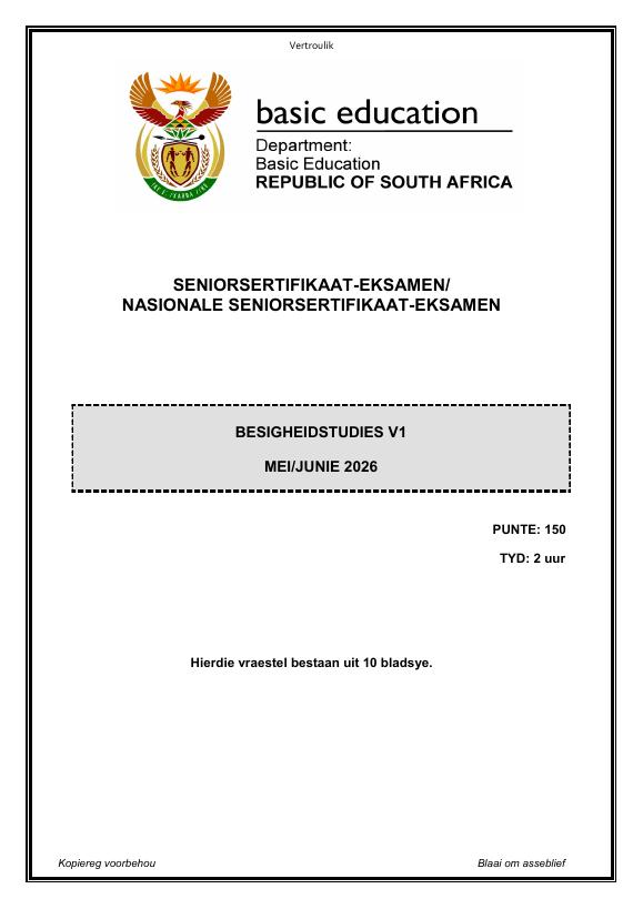 Business Studies Grade 12 DBE CAPS May 2026 Paper 1 - Question Paper