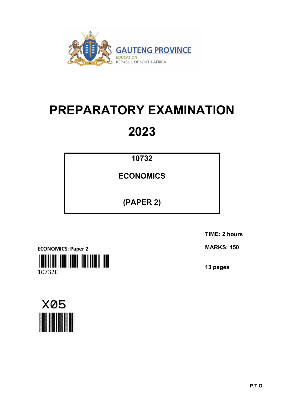 Economics Paper 2 (Gauteng) Preparatory 2023 Grade 12 DBE