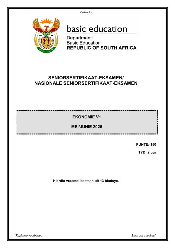Economics Grade 12 DBE Caps May 2026 Paper 1 - Question Paper