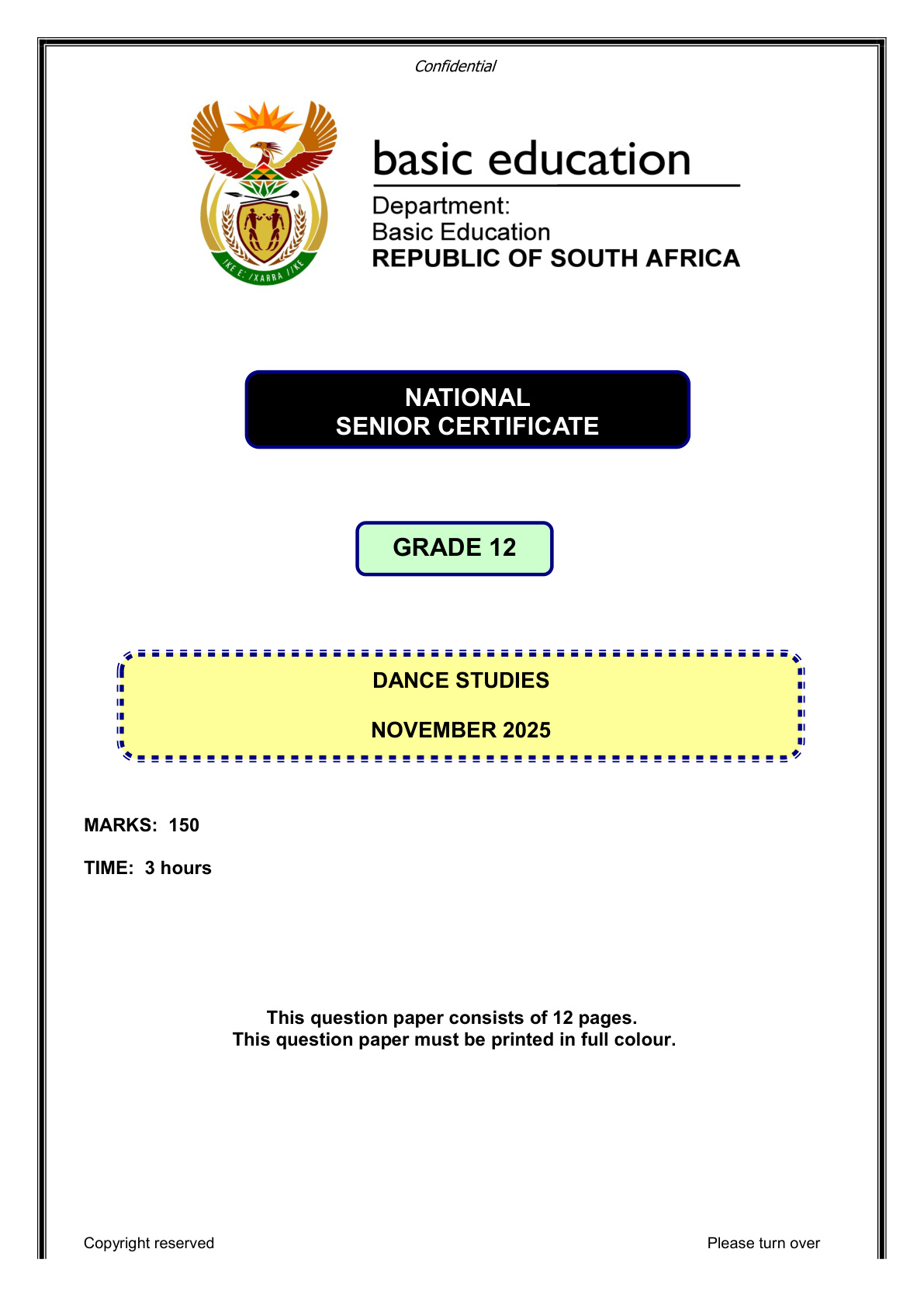 Dance Studies Grade 12 DBE NSC November 2025 - Question Paper (Eastern Cape)