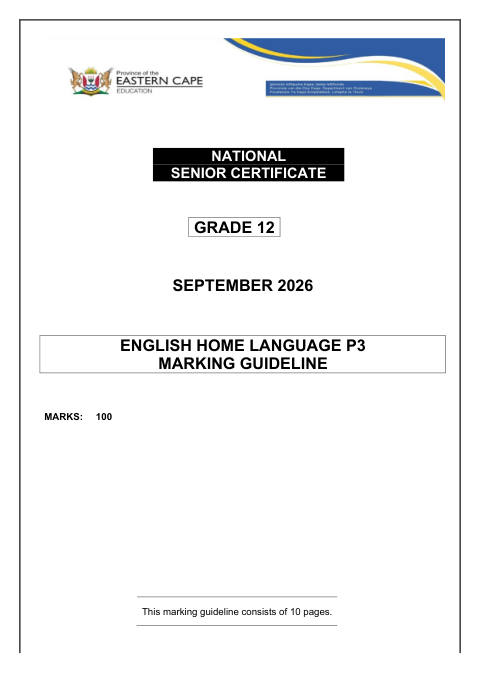 English Home Language Grade 12 DBE Caps September 2026 Paper 3 - Memo (Eastern Cape)
